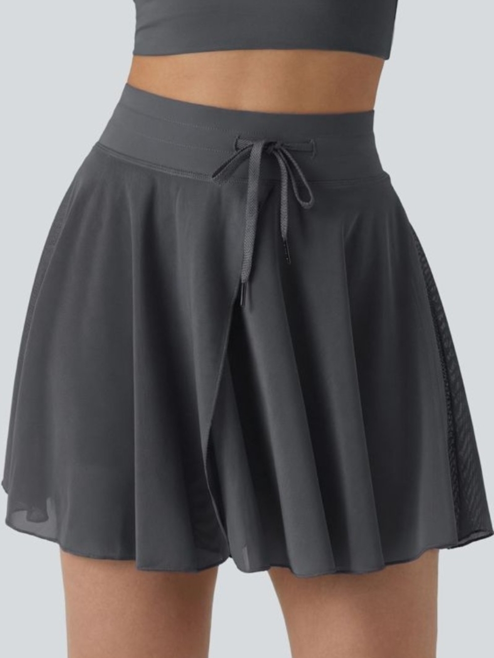 HALARA Gray High Waisted Mesh 2-in-1 Pocket Flowy Skort with Drawstring Waist